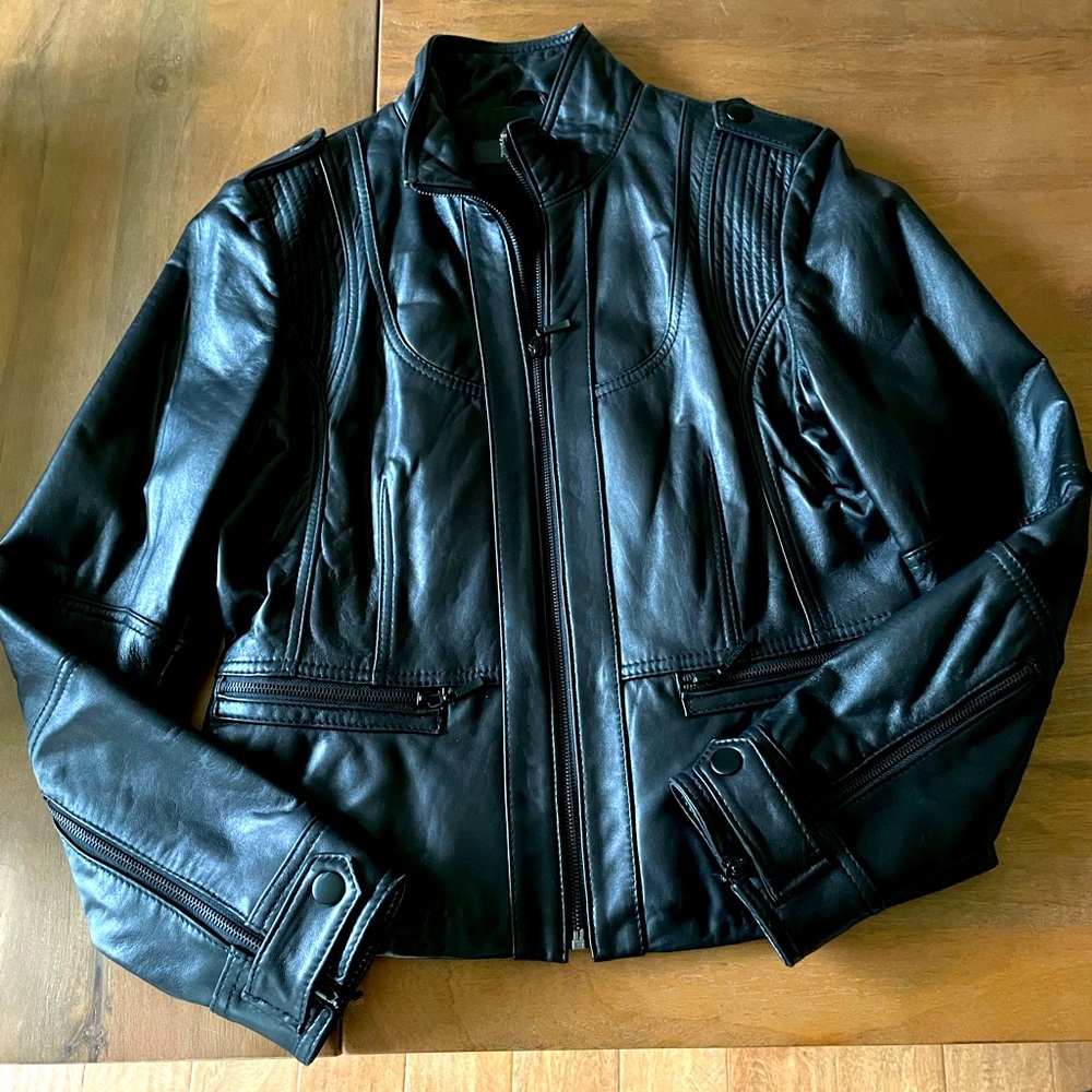 Women’s large black leather jacket